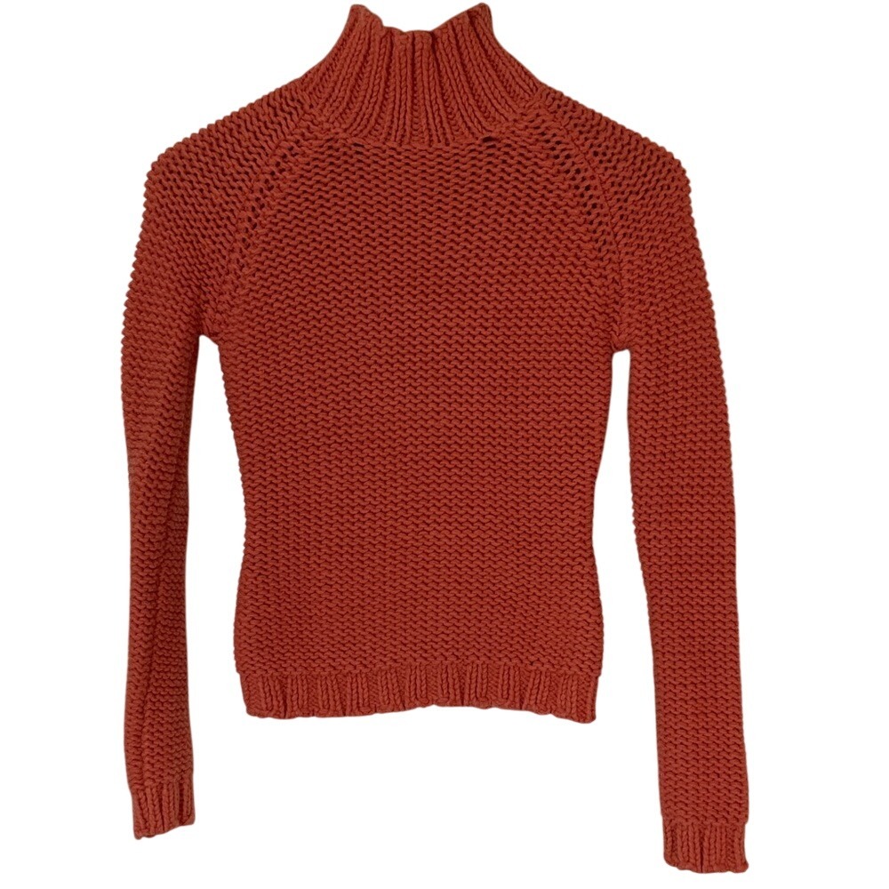 J Crew Women's Orange High‎ Neck Knit Sweater Size XS Long Sleeve Fitted